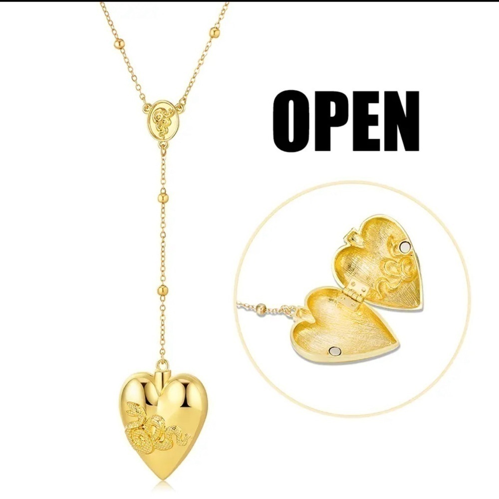 ⭐️NEW⭐️ 18K Gold LDR Serpent Opening Heart Rosary Locket Necklace - Picture 7 of 7